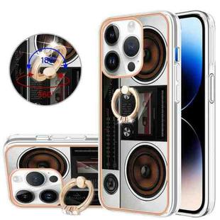 For iPhone 13 Pro Max Electroplating Dual-side IMD Phone Case with Ring Holder(Retro Radio)