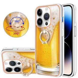 For iPhone 13 Pro Max Electroplating Dual-side IMD Phone Case with Ring Holder(Draft Beer)