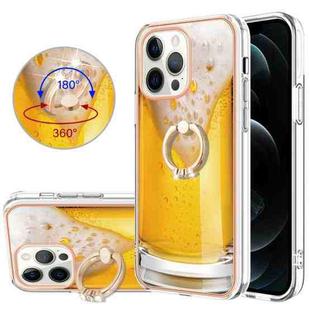 For iPhone 12 / 12 Pro Electroplating Dual-side IMD Phone Case with Ring Holder(Draft Beer)