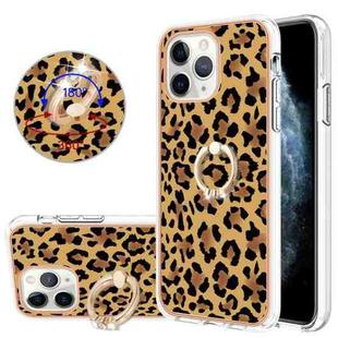 For iPhone 11 Pro Max Electroplating Dual-side IMD Phone Case with Ring Holder(Leopard Print)