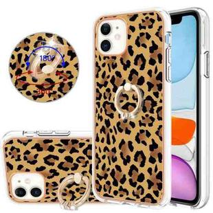 For iPhone 11 Electroplating Dual-side IMD Phone Case with Ring Holder(Leopard Print)