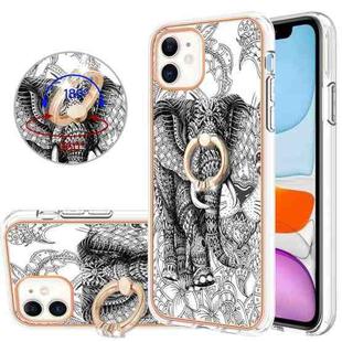 For iPhone 11 Electroplating Dual-side IMD Phone Case with Ring Holder(Totem Elephant)