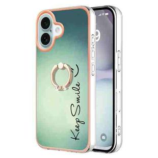 For iPhone 16 Plus Electroplating Dual-side IMD Phone Case with Ring Holder(Smile)