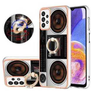 For Samsung Galaxy A73 5G Electroplating Dual-side IMD Phone Case with Ring Holder(Retro Radio)