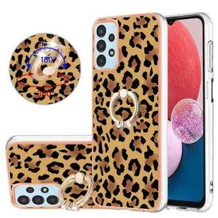 For Samsung Galaxy A33 5G Electroplating Dual-side IMD Phone Case with Ring Holder(Leopard Print)