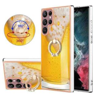 For Samsung Galaxy S22 Ultra 5G Electroplating Dual-side IMD Phone Case with Ring Holder(Draft Beer)