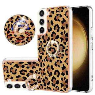 For Samsung Galaxy S22+ 5G Electroplating Dual-side IMD Phone Case with Ring Holder(Leopard Print)