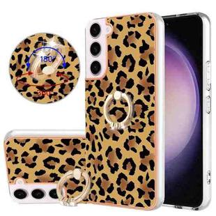 For Samsung Galaxy S22 5G Electroplating Dual-side IMD Phone Case with Ring Holder(Leopard Print)