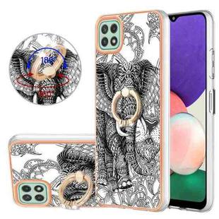 For Samsung Galaxy A22 5G US Version Electroplating Dual-side IMD Phone Case with Ring Holder(Totem Elephant)