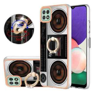 For Samsung Galaxy A22 5G US Version Electroplating Dual-side IMD Phone Case with Ring Holder(Retro Radio)