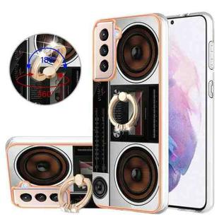 For Samsung Galaxy S21+ 5G Electroplating Dual-side IMD Phone Case with Ring Holder(Retro Radio)