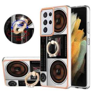 For Samsung Galaxy S21 Ultra 5G Electroplating Dual-side IMD Phone Case with Ring Holder(Retro Radio)
