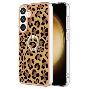 For Samsung Galaxy S24+ 5G Electroplating Dual-side IMD Phone Case with Ring Holder(Leopard Print)