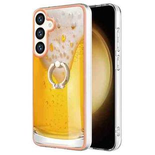 For Samsung Galaxy S24+ 5G Electroplating Dual-side IMD Phone Case with Ring Holder(Draft Beer)