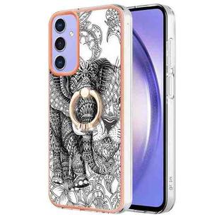 For Samsung Galaxy A15 5G Electroplating Dual-side IMD Phone Case with Ring Holder(Totem Elephant)