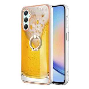 For Samsung Galaxy A25 5G Electroplating Dual-side IMD Phone Case with Ring Holder(Draft Beer)