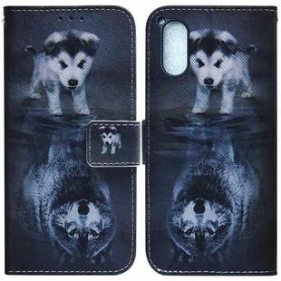 For Sony Xperia 5 V Coloured Drawing Flip Leather Phone Case(Wolf and Dog)