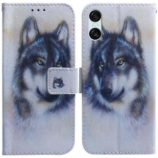For Sony Xperia 10 VI Coloured Drawing Flip Leather Phone Case(White Wolf)