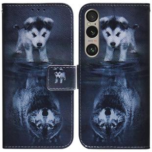 For Sony Xperia 1 VI Coloured Drawing Flip Leather Phone Case(Wolf and Dog)