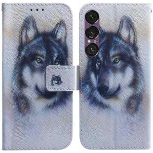 For Sony Xperia 1 VII Coloured Drawing Flip Leather Phone Case(White Wolf)