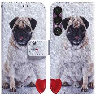 For Sony Xperia 1 VII Coloured Drawing Flip Leather Phone Case(Pug)