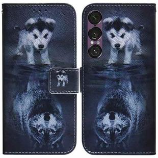 For Sony Xperia 1 VII Coloured Drawing Flip Leather Phone Case(Wolf and Dog)