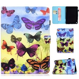 For Amazon Kindle Fire HD 8 (2020) Sewing Thread Horizontal Painted Flat Leather Case with Pen Cover & Anti Skid Strip & Card Slot & Holder & Wake-up / Sleep Function(Colorful Butterfly)