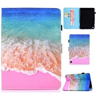 For Amazon Kindle Fire HD 8 (2020) Sewing Thread Horizontal Painted Flat Leather Case with Pen Cover & Anti Skid Strip & Card Slot & Holder & Wake-up / Sleep Function(Ocean)