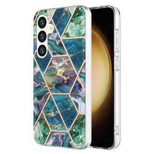 For Samsung Galaxy S24+ 5G Electroplating Splicing Marble TPU Phone Case(Blue Green)