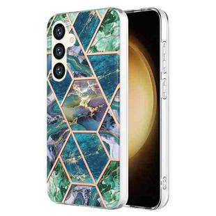 For Samsung Galaxy S24 5G Electroplating Splicing Marble TPU Phone Case(Blue Green)