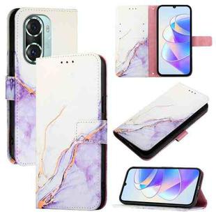 For Honor 60 Pro PT003 Marble Pattern Flip Leather Phone Case(White Purple)