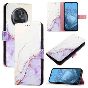 For Honor Magic5 Pro PT003 Marble Pattern Flip Leather Phone Case(White Purple)