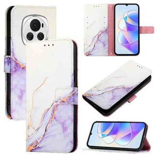 For Honor Magic6 PT003 Marble Pattern Flip Leather Phone Case(White Purple)