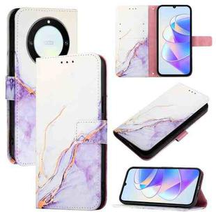 For Honor X40 / X9a / Magic5 Lite PT003 Marble Pattern Flip Leather Phone Case(White Purple)