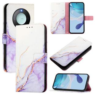 For Honor X9c Smart 5G PT003 Marble Pattern Flip Leather Phone Case(White Purple)