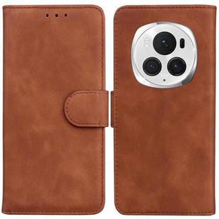 For Honor Magic6 Pro Skin Feel Pure Color Flip Leather Phone Case(Brown)