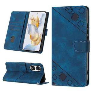 For Honor 90 Skin-feel Embossed Leather Phone Case(Blue)