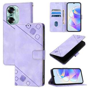 For Honor 60 Skin-feel Embossed Leather Phone Case(Light Purple)