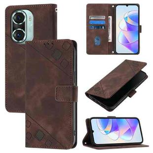 For Honor 60 Pro Skin-feel Embossed Leather Phone Case(Brown)