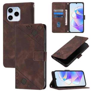 For Honor 60 SE Skin-feel Embossed Leather Phone Case(Brown)