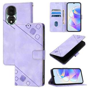 For Honor 80 Skin-feel Embossed Leather Phone Case(Light Purple)