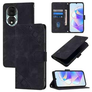 For Honor 80 Skin-feel Embossed Leather Phone Case(Black)