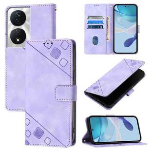 For Honor 90 Smart / X7b 4G / 5G Skin-feel Embossed Leather Phone Case(Light Purple)