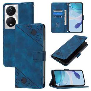 For Honor 90 Smart / X7b 4G / 5G Skin-feel Embossed Leather Phone Case(Blue)