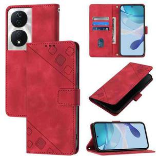 For Honor 90 Smart / X7b 4G / 5G Skin-feel Embossed Leather Phone Case(Red)