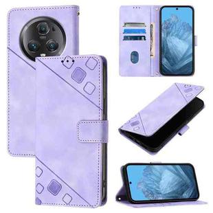 For Honor Magic5 Pro Skin-feel Embossed Leather Phone Case(Light Purple)