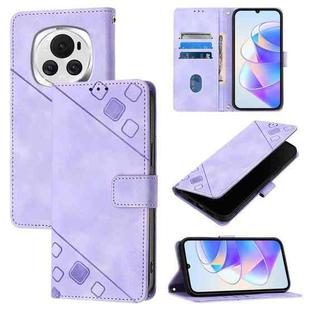 For Honor Magic6 5G Global Skin-feel Embossed Leather Phone Case(Light Purple)