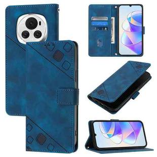 For Honor Magic6 5G Global Skin-feel Embossed Leather Phone Case(Blue)