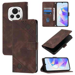 For Honor Magic6 5G Global Skin-feel Embossed Leather Phone Case(Brown)