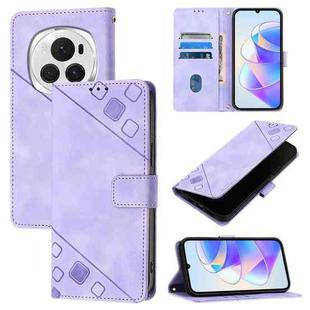 For Honor Magic6 Pro 5G Global Skin-feel Embossed Leather Phone Case(Light Purple)